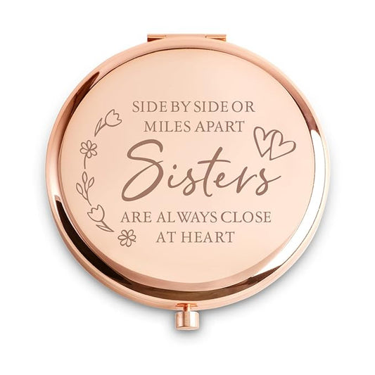 Sister Gifts from Sister, Personalized Compact Mirror, Unique Mothers Day Birthday Gifts for Sister, Sentimental Graduation Present for Her