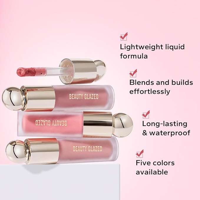 BEAUTY GLAZED Waterproof Matte Liquid Blush Stick Lightweight Cream Blush Moisturising Easy to apply Liquid Blush Multi-purpose Eyes lips Face Beauty Blush # 101
