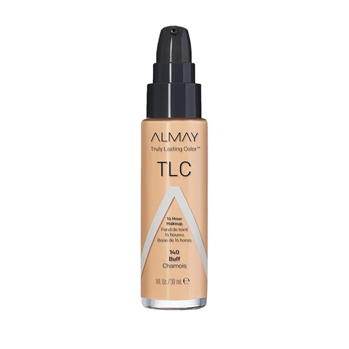 Almay Liquid Foundation, Truly Lasting Color, Long Wearing Natural Finish, Vitamin E and Lemon Extract, Hypoallergenic, Cruelty-Free, Dermatologist Tested, 140 Buff, 1 fl oz