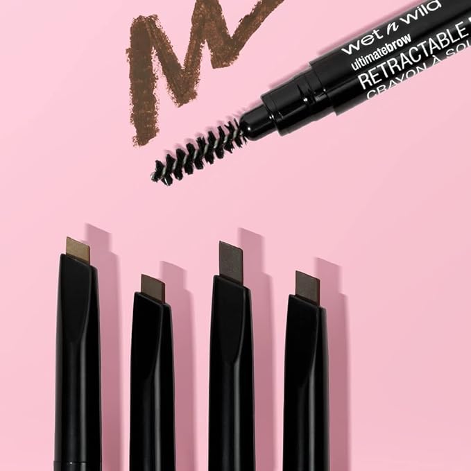 wet n wild Ultimate Eyebrow Retractable Definer Pencil, Ash Brown, Dual-Sided Brow Brush, Fine Tip, Shapes, Defines, Fills Brow Makeup