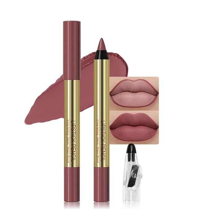 Maroon Matte Lip Liner Pencil - Crayon Matte Lipstick Pencil, No Transfer, Smudgeproof & Waterproof, Sharpenable Lip Crayon for Women, Velvet Long-Lasting Lip Color 03#
