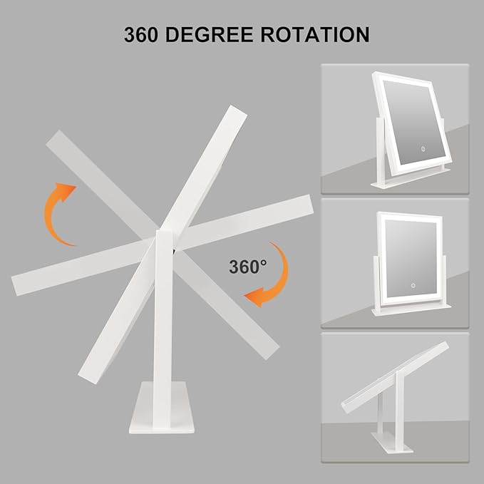 Beelux Vanity Mirror with Lights, Hollywood Lighted Makeup Mirror with Dimmable Light, Smart Control, Memory, Adjustable Warm White/Natural/Daylight, Birthday Present, 360°Rotation (16 in-White)