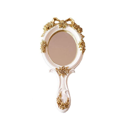 Vintage Hand Held Mirror, Vanity Rose Gold Makeup Mirror, Compact Travel Handheld Mirros, Gift for Mom, Wife, Girl Friend