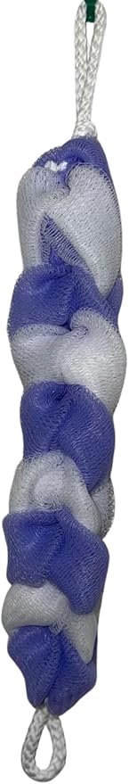 Long Reach Nylon Mesh Elastic Dual-Color Bathing Sponge for Soft Sensitive Skin (Lavenderblue-White)