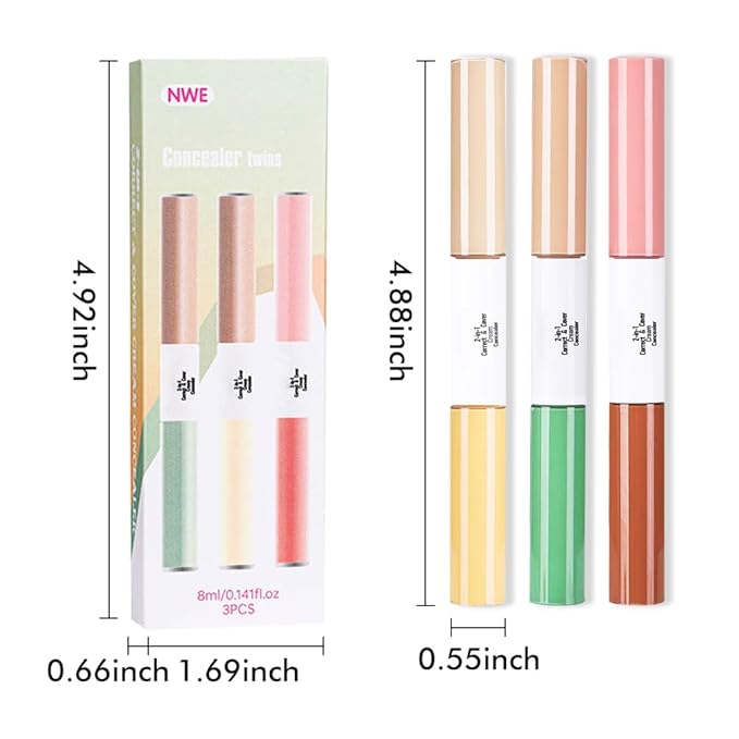 2-In-1 3Pcs Camo Concealer Kit, Under Eye Brightener, Long-Lasting Full-Coverage & Highly Pigmented Matte Finish Concealer | Crease-Proof | Makeup for Middle-Aged & Older Women Set