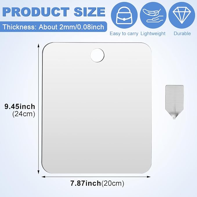 Anti-Fog Shaving Mirror, Fogless Shower Mirror, Bathroom Shower Mirror with Wall Hanging for Men and Women,Accessories, Bathroom Mirror & Accessories
