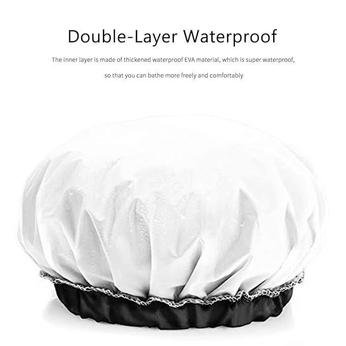 Auban Extra Large Bowknot Shower Caps, Double Layer, Reusable with Silky Satin for Women, Ideal for Beauty Bathing, Hair Spa, and Travel Use