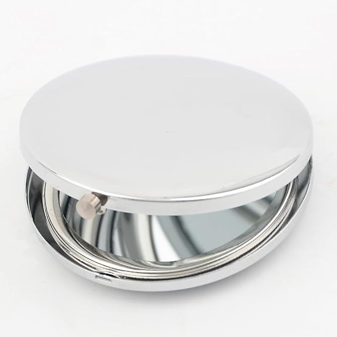 2pcs Magnifying Compact Mirrors 1X 2X Purse Pocket Makeup Mirror Folding Travel Mirrors Sturdy Metal with Diamonds Foldable Mini Round Cosmetic Mirror 2.75 Inch Gifts for Women Girls (Silvery)