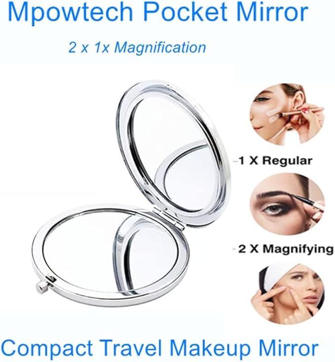 Blue Magnifying Compact Mirror for Purse - 1x/2x Magnification Travel Makeup Mirror,Small Flower Pocket Mirrors,Handheld 2-Sided Portable Cosmetic Mirrors,Compact Mirror for Gift
