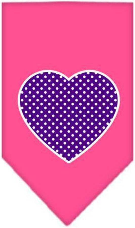 Mirage Pet Products Purple Swiss Dot Heart Screen Print Bandana for Pets, Large, Bright Pink