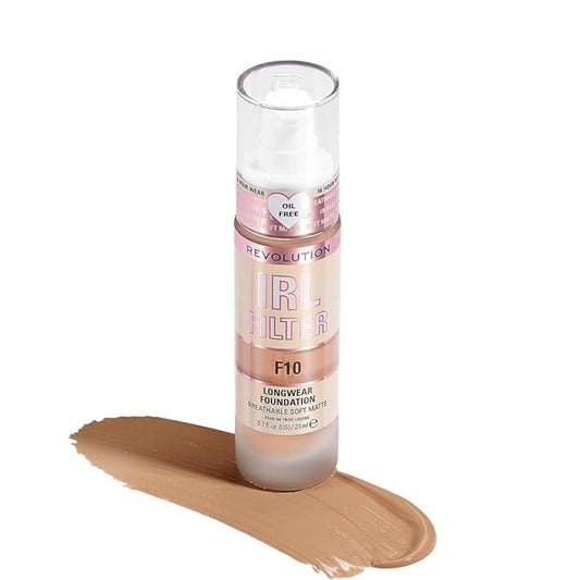 Revolution, IRL Filter Longwear Foundation, Soft & Breathable Formula, Medium to Full Coverage, Matte Finish, F10, 0.7 fl oz
