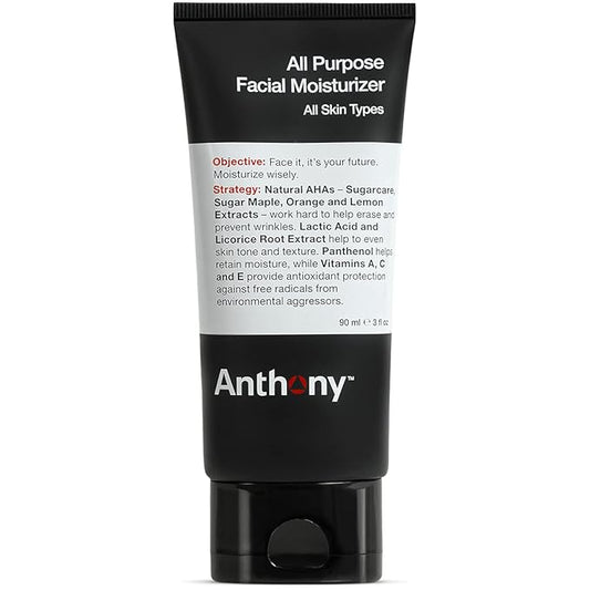 Anthony All-Purpose Facial Moisturizer – Men’s Hydrating Lotion for Dry Skin – Lightweight, Non-Comedogenic, Anti-Aging Formula – 3 Fl Oz