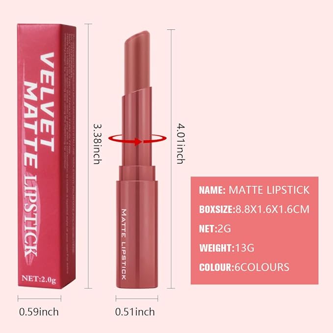 6-Color Velvet Matte Lipstick Balm-in-Pencil for Lips Makeup, Ultra Hydrating, Long-Lasting High lmpact Color Soft Finish, Waterproof Moisturized Lips