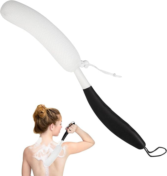 Long-Handle Back Bath Brush, with Anti-Slip Long-Handle Back Scrub net, is Used for Auxiliary Bath and Shower for The Elderly and People with Limited Activities (Black-White)