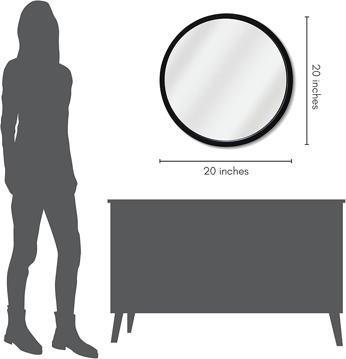Americanflat 20" Round Mirror - Hanging Mirrors with Durable Frame - Modern Mirror for Bathroom, Bedroom, Living Room - Mirrors for Wall Display and Home Decor - Black
