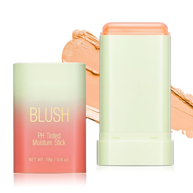 PH Tinted Moisture Stick, Multi-Use Cream Color Changing Blush, 3-in-1 Blush Stick for Cheek/Eyes/Lips, Waterproof Hydrating Tinted Solid Makeup Products (3#coral orange)