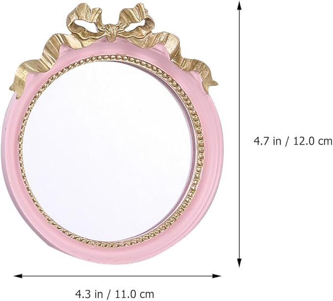 1pc Round Portable Makeup Mirror with Bowknot Design Elegant Resin Small Mirror for Women Travel-Friendly Compact Vanity Colors