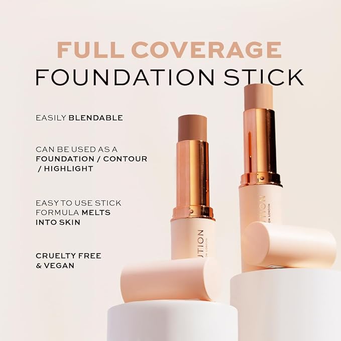 Makeup Revolution Fast Base Stick Foundation, Contour & Highlight, Flawless Skin & Matte Finish, F2 for Fair Skin Tones with Yellow Undertone, Vegan & Cruelty-Free, 0.21 Oz