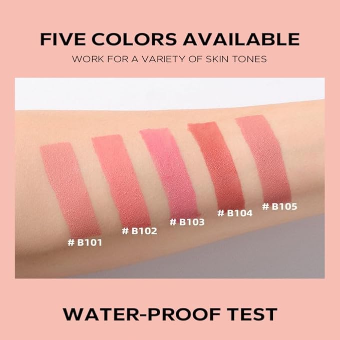 BEAUTY GLAZED Waterproof Matte Liquid Blush Stick Lightweight Cream Blush Moisturising Easy to apply Liquid Blush Multi-purpose Eyes lips Face Beauty Blush # 101