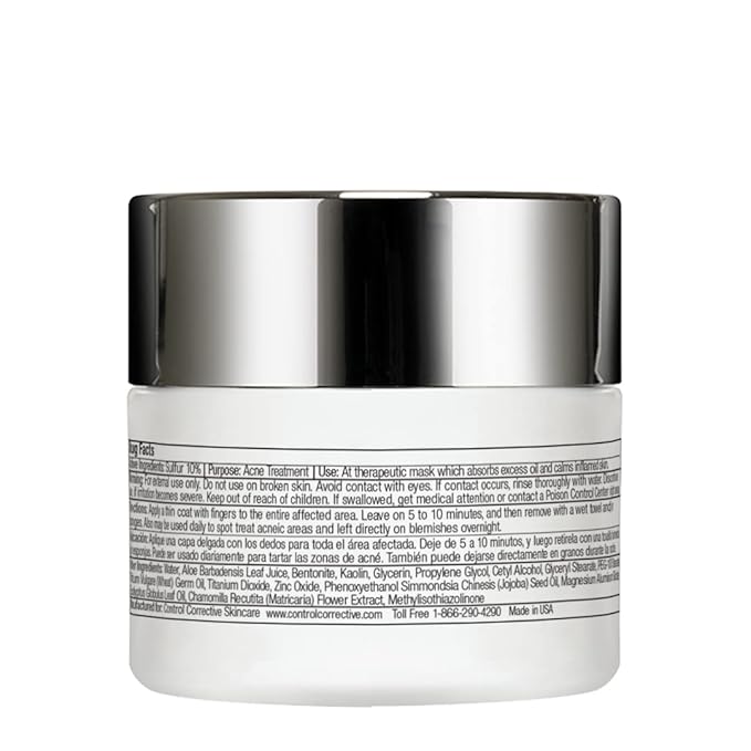 CONTROL CORRECTIVE Sulfur Calming Mask, 2 Oz - Soothes And Calms Inflamed Acne & Reduces Oily Skin, Absorbs Oil, Reduce Enlarged Pores, Cooling Relief