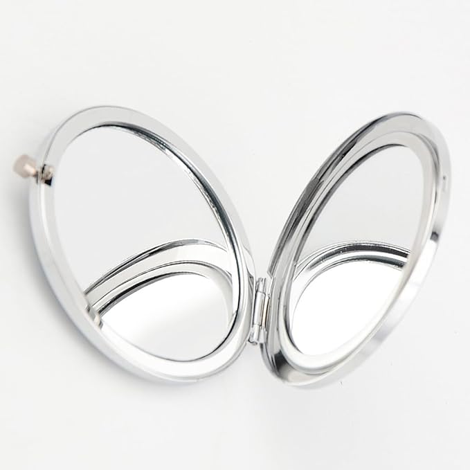 2pcs Magnifying Compact Mirrors 1X 2X Purse Pocket Makeup Mirror Folding Travel Mirrors Sturdy Metal with Diamonds Foldable Mini Round Cosmetic Mirror 2.75 Inch Gifts for Women Girls (Silvery)