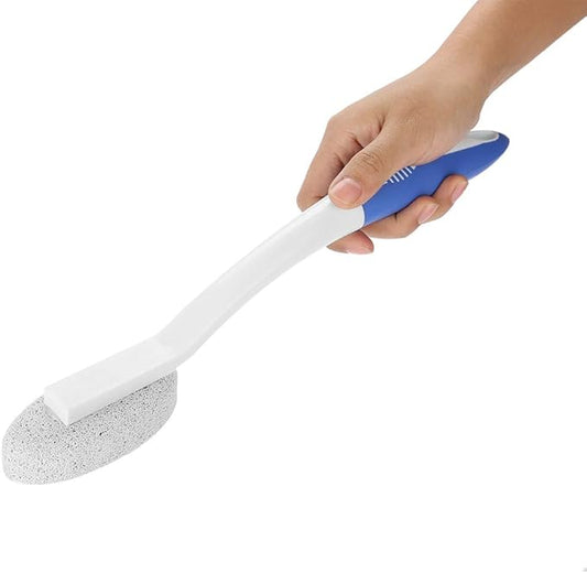 Foot Brush Long Handle Shower Bath Brush, Silicone Stone Foot Brush Removal Brush with Scrubbing Pumice Stone, 13.8inch Long Handle Foot Cleaning Massaging Brush