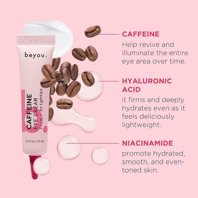 Beyou. Caffeine Eye Cream for Dark Circles, Brightening + Puffy Eyes + Sensitive Skin Friendly - 0.5 fl oz