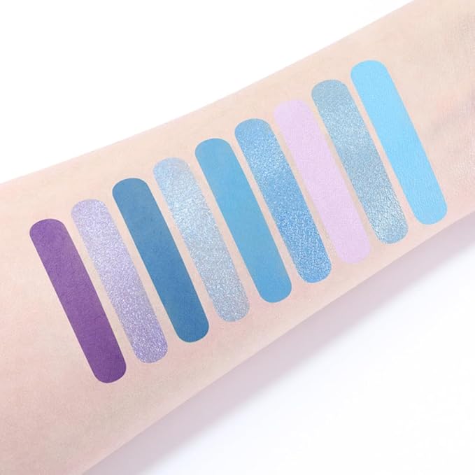 9 Colors Blue Violet Eyeshadow Palette Makeup, Blendable Matte Shimmer, Light Steel Violet Deep Sky Blue Light Steel Cornflower Amethyst Purple Palette Eye Shadow, 03