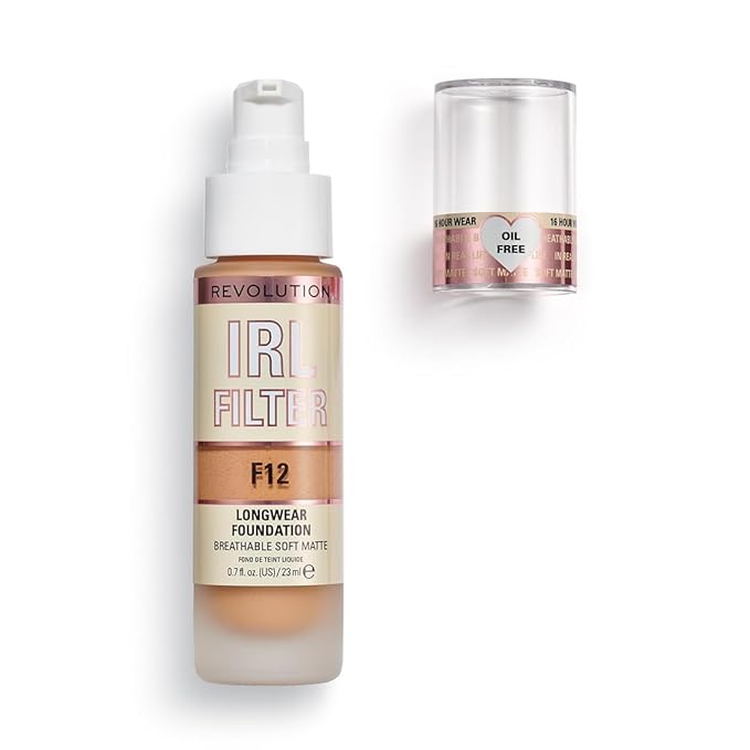 Revolution, IRL Filter Longwear Foundation, Soft & Breathable Formula, Medium to Full Coverage, Matte Finish, F12, 0.7 fl oz