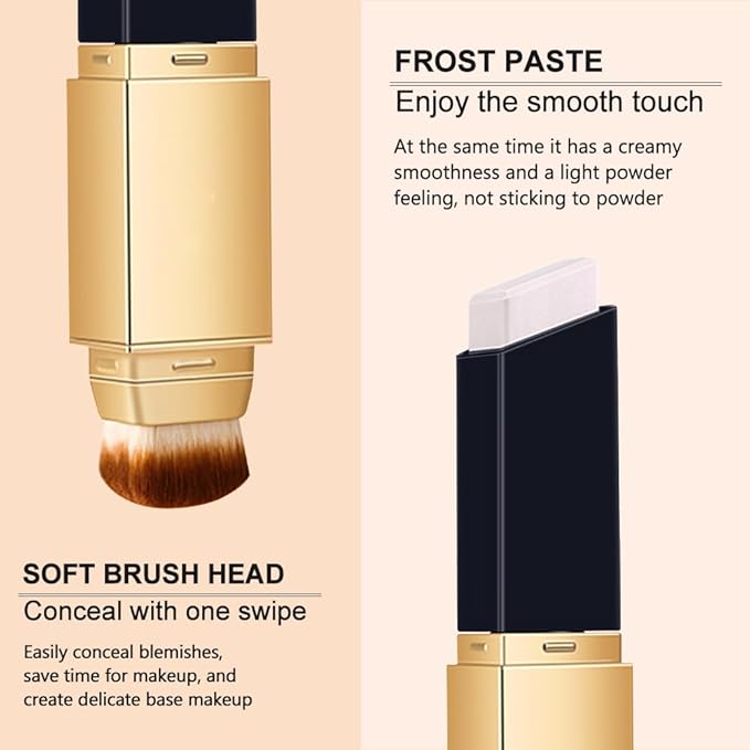 2 IN 1 Double Head Foundation Stick, Portable Makeup Color Changing Concealers, Hydrating Lightweight Foundation Stick with Brush