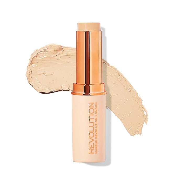Makeup Revolution Fast Base Stick Foundation, Contour & Highlight, Flawless Skin & Matte Finish, F2 for Fair Skin Tones with Yellow Undertone, Vegan & Cruelty-Free, 0.21 Oz