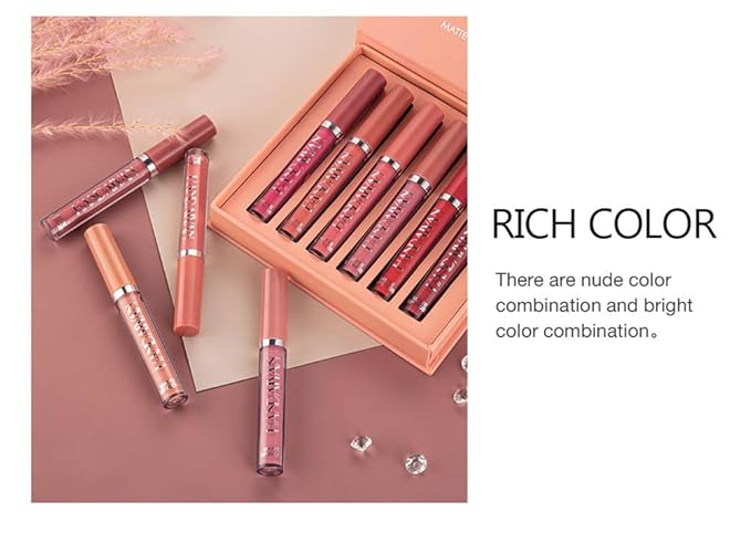 BONNIE CHOICE 6Pcs Nude Matte Liquid Lipstick Set, Waterproof Long Lasting Non-Stick Cup Nude Lipstick 24 Hour Not Fade Matte Lipstick Professional Lip Gloss Makeup Gifts for Women (Set A)