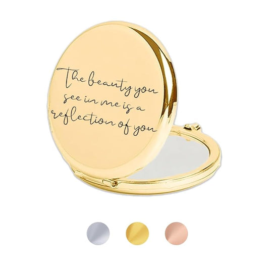 Love, Georgie "The beauty you see in me is a reflection of you" Pocket Mirror. Gift for Weddings, Birthdays, or Mother's Day. Compact Mirror for the Mother of the Bride or Groom. (Gold)