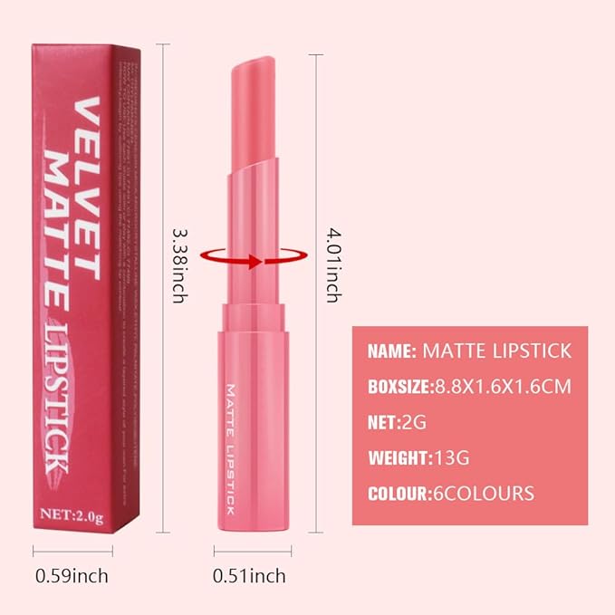 6-Color Velvet Matte Lipstick Balm-in-Pencil for Lips Makeup, Ultra Hydrating, Long-Lasting High lmpact Color Soft Finish, Waterproof Moisturized Lips