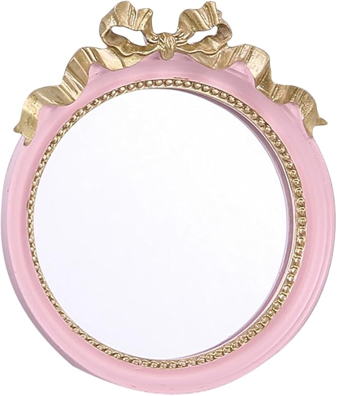 1pc Round Portable Makeup Mirror with Bowknot Design Elegant Resin Small Mirror for Women Travel-Friendly Compact Vanity Colors