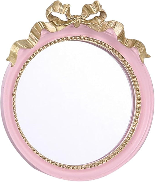 1pc Round Portable Makeup Mirror with Bowknot Design Elegant Resin Small Mirror for Women Travel-Friendly Compact Vanity Colors
