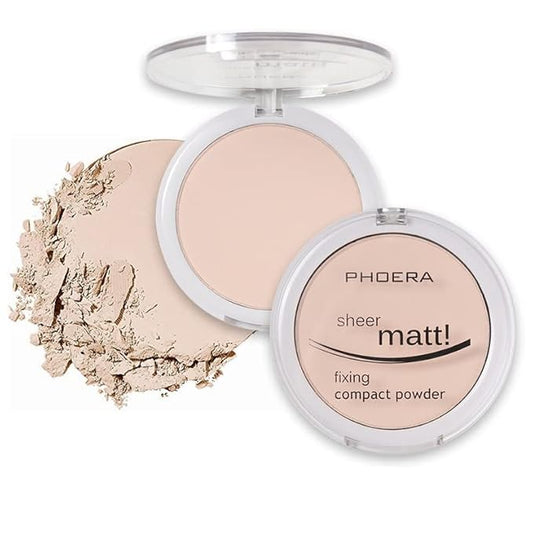 2 Pack PHOERA Matte Face Powder, Control Oil Brighten Skin Color Cover Blemish Makeup Face Setting Setting Powder Foundation。(201-Translucent)