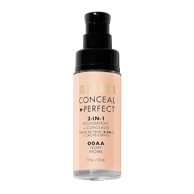 Milani Conceal + Perfect 2-in-1 Foundation + Concealer - Ivory (1 Fl. Oz.) Cruelty-Free Liquid Foundation - Cover Under-Eye Circles, Blemishes & Skin Discoloration for a Flawless Complexion
