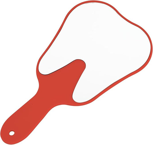 Annhua Dental Hand Mirror Small Handheld Mirrors with Handle Red, Tooth Shaped Mirror Hand Held Makeup Face Mirror for Salon|Dentist Clinic|Barber|Hairdressing
