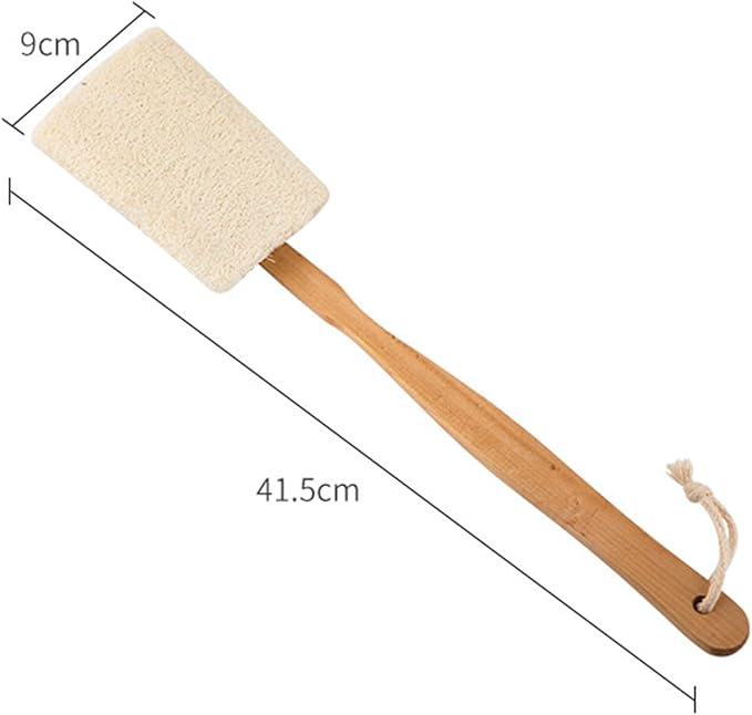 2-Pack Natural Loofah Exfoliating Bath Brush with Long Wooden Handle,Loofah Exfoliating Body Scrubber,Back Lufas for Men&Women