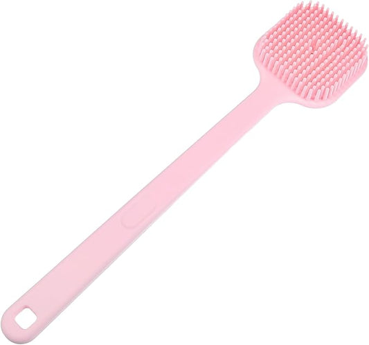 Soft Silicone Bath Brush, Non-Slip Back Scrubber Shower with Long Handle for Men and Women, Pink Beauty