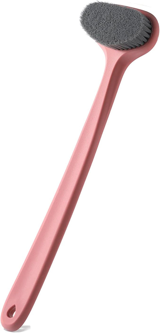 Upgraded Bath Body Brush with Comfy Bristles Long Handle Gentle Exfoliation Improve Skin's Health and Beauty Bath Shower Wet or Dry Brushing Body Brush (14 inch, Light Coral)
