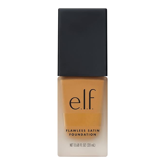 e.l.f. Flawless Satin Foundation, Lightweight & Medium Coverage, Semi-Matte Finish, Vegan & Cruelty-Free, Almond, 0.68 Fl Oz (20mL)