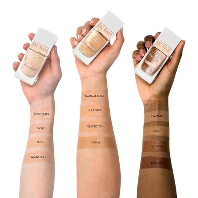 FLOWER BEAUTY By Drew Barrymore Light Illusion SPF Foundation - Blendable + Buildable - Natural Finish - Lightweight Formula (Nutmeg)