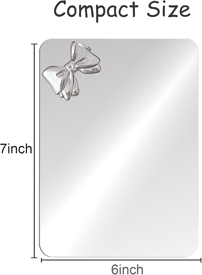 Magnetic Locker Mirror 6"x7" Real Glass Frameless Mirror with Magnetic Backing for School Locker, Bow School Locker Makeup Mirror for Girls Bathroom Refrigerator Dorm Gym Office Cabinet Home