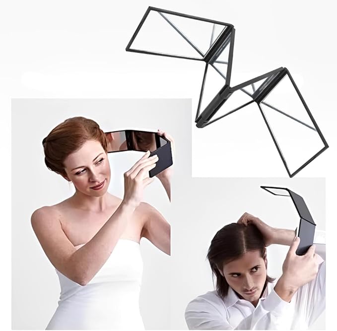 4 Way Mirror, Hair Mirrors 360 Degree Makeup Mirror Panel Foldable Haircut Handheld Plastic Frame Desktop for Braiding Hair Cutting Colouring Styling Home Multifunctional Portable No Blind Area