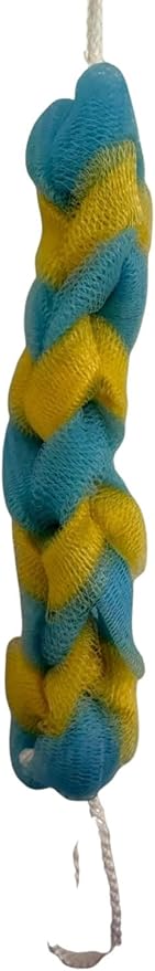 Long Reach Nylon Mesh Elastic Dual-Color Bathing Sponge for Soft Sensitive Skin (Blue-Yellow)