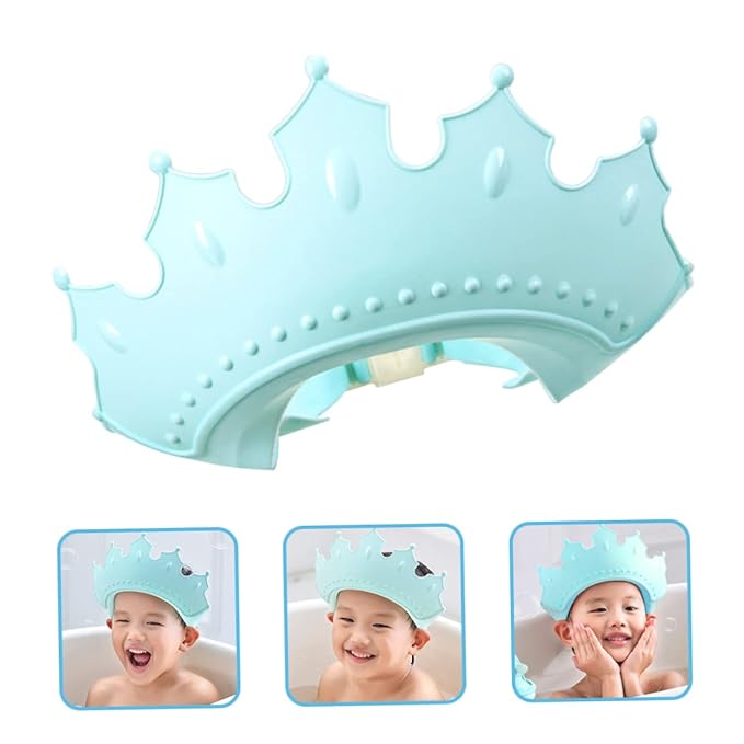 Boy Girl Bath Caps Adjustable Shampoo Hat for Boy Girl Crown Shape Design for Fun Bathing Protects Eyes Ears and Mouth Tpe Material