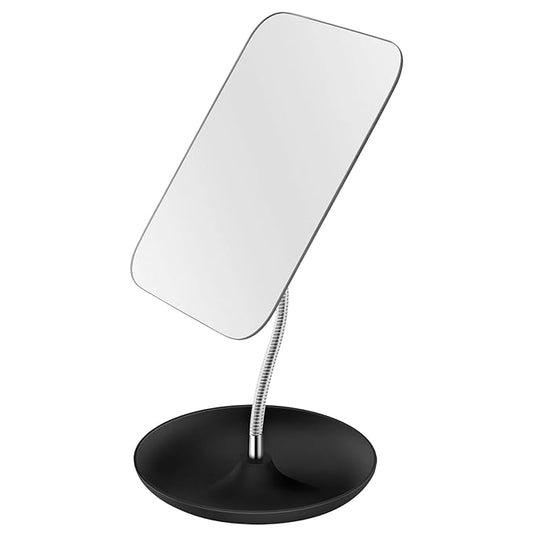 LFOYOU Table Vanity Mirror with Stand - Makeup Mirror for Desk - Adjustable Flexible Gooseneck, 360°Rotation Folding Portable Bathroom Shaving Cosmetic Mirror Square