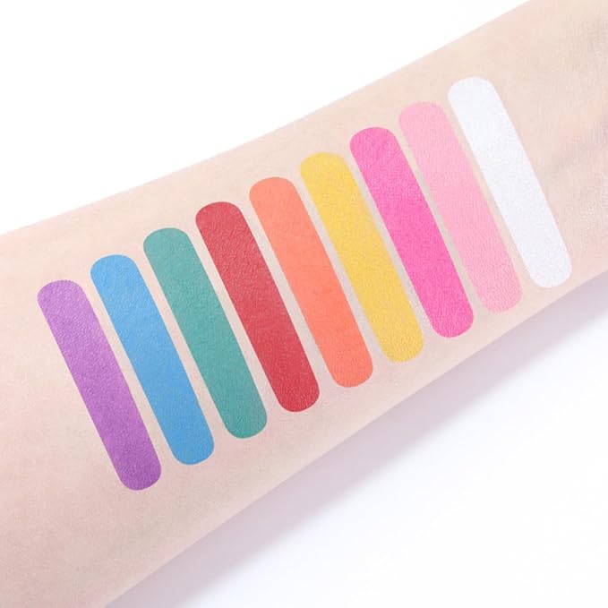 9 Colors Eyeshadow Palette Makeup, Multicolor Pop Eyeshadow Palette, Blendable Matte Shimmer, White Pink Rose Pink Yellow Orange Red Green Blue Purple Palette Eye Shadow, Long-lasting waterproof 2#